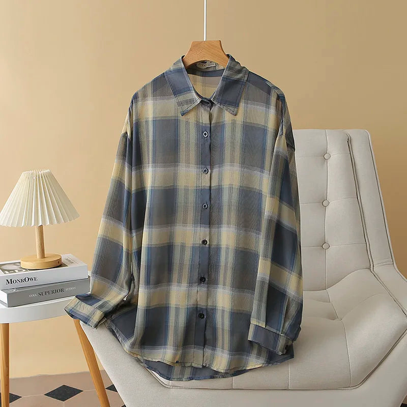 Chemise à Carreaux en Mousseline Légère pour Femme – Look d'Été Décontracté Fictitni