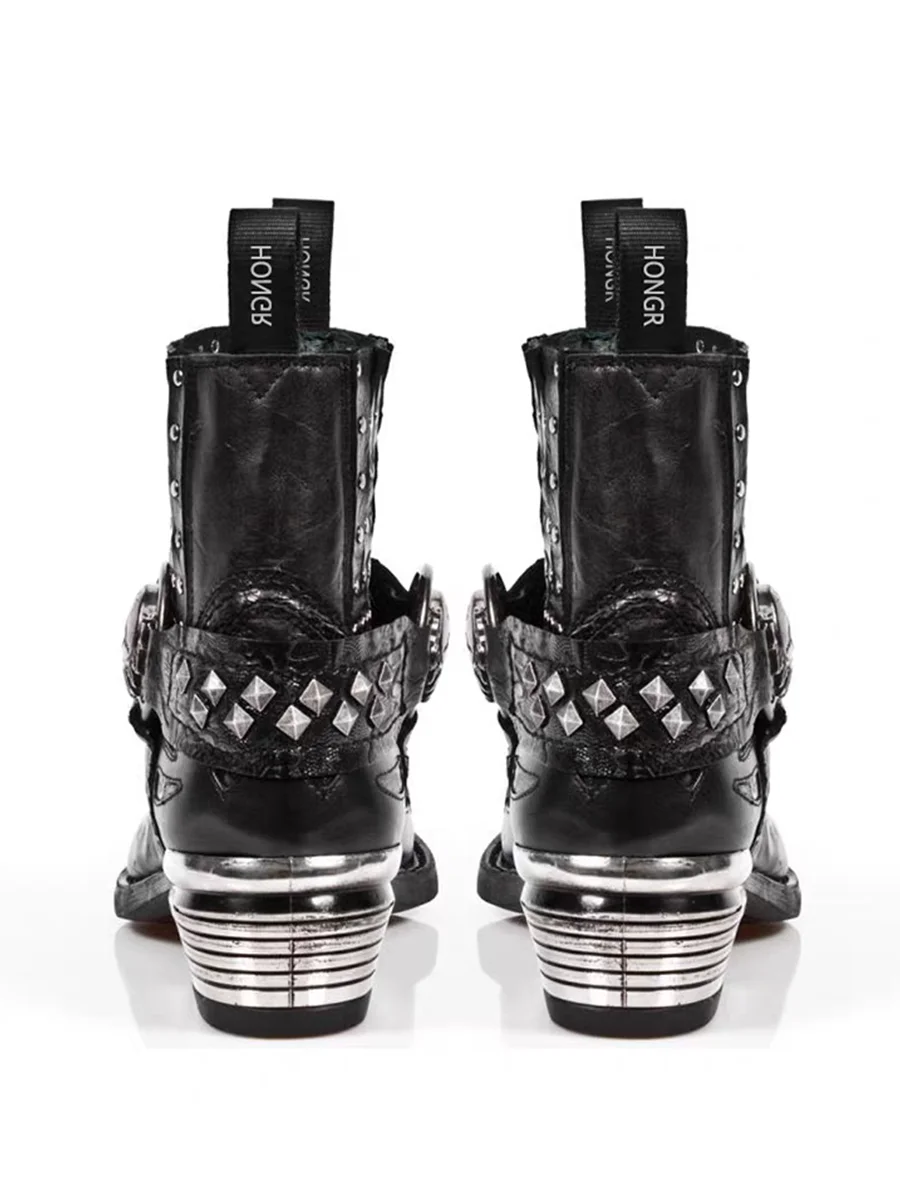 Bottes Mi-Mollet Style Punk Chic à Bout Pointu et Détails Métalliques