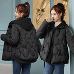 Veste Courte Matelassée pour Femme – Blouson Faux Deux Pièces à Capuche et Col Rabattu Chaud