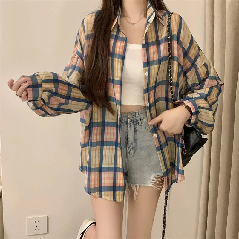 Chemise à Carreaux en Mousseline Légère pour Femme – Look d'Été Décontracté Fictitni