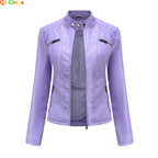 Nouvelle veste en PU pour femme, couleur lavande, manches longues, 2026, vestes en cuir de moto tendance, manteau rouge, vêtements d'extérieur noirs.