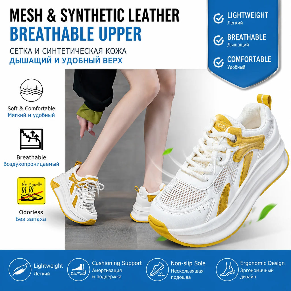 Fujin 8 cm Air Mesh synthétique microfibre cuir grosses baskets femmes été creux été plate-forme chaussures plates compensées sandales chaussures