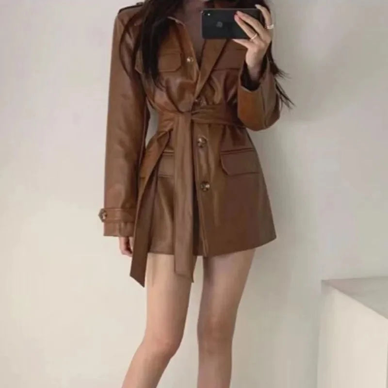 Veste en cuir chic coréenne pour femme, coupe ajustée, style motard, en similicuir PU, coupe-vent, pour le printemps et l'automne