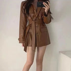 Veste en cuir chic coréenne pour femme, coupe ajustée, style motard, en similicuir PU, coupe-vent, pour le printemps et l'automne