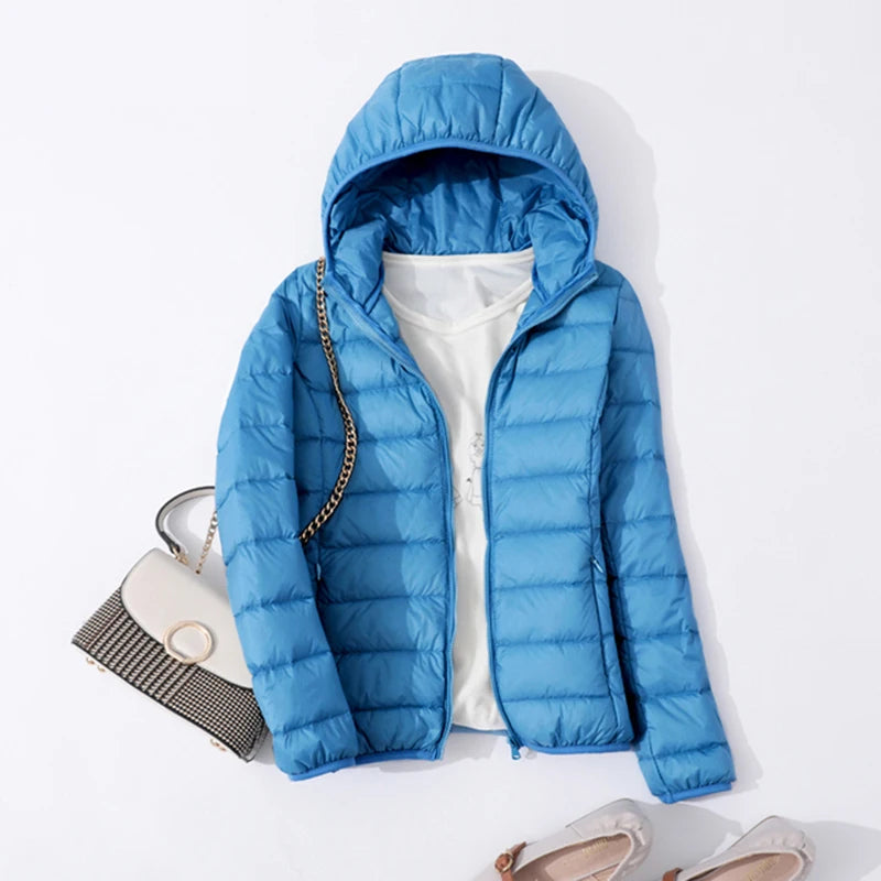 90% Ultra-léger mince doudoune femmes automne hiver mince court à capuche chaud blanc canard vers le bas manteau Parka femme vêtements d'extérieur portables