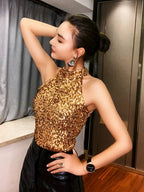 Débardeur Paillettes Femme - Top Clubwear Sexy