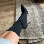 Femmes 7.5cm 10cm talons hauts chaussettes en soie bottes vert talons bas bottines courtes dame strip-teaseuse hiver bout pointu Satin chaussures Sexy