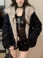 Parka Ample Style Y2K avec Capuche Fourrure pour Femme