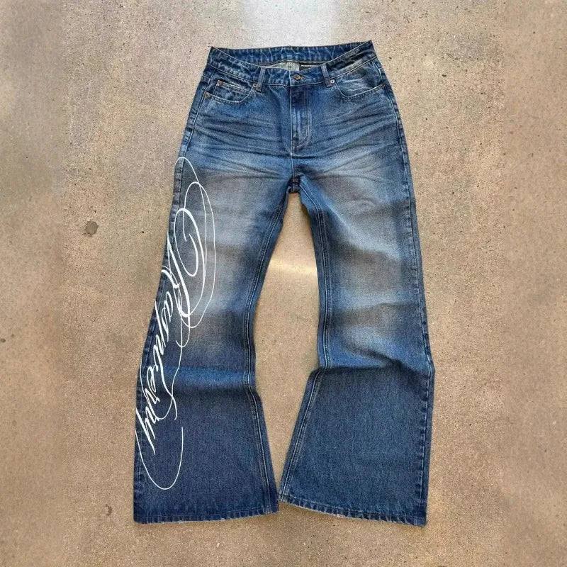Jean Baggy Deeptown Bleu – Imprimé Graphique Style Harajuku & Streetwear