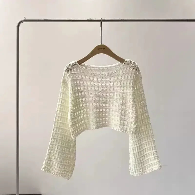 Haut de Plage en Maille Ajourée Style Boho - Crop Top Crochet