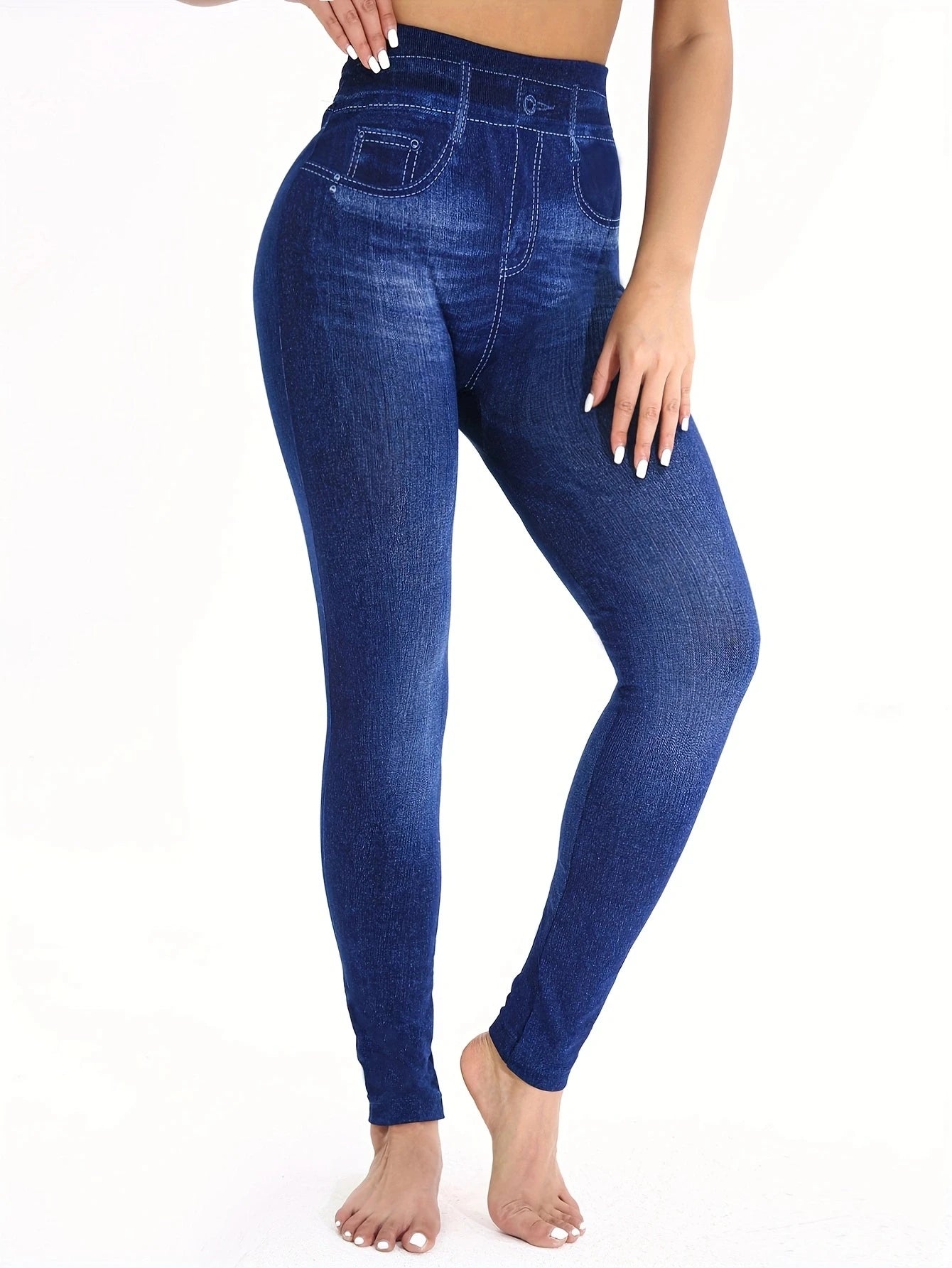 Legging Faux Jean Imprimé Denim pour Femme – Confort Yoga & Fitness