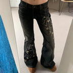 Jean Évasé Taille Basse Y2K à Broderie Florale - Style Rétro Vintage