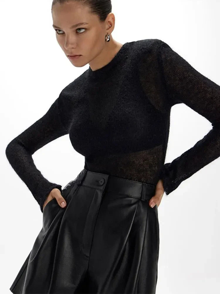 Pull Élégant en Maille Fine pour Femme – Chandail Doux en Laine et Mohair Coupe Ajustée