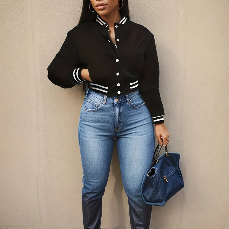 Veste de baseball à simple boutonnage pour femmes, veste européenne et N, document pur, printemps et automne