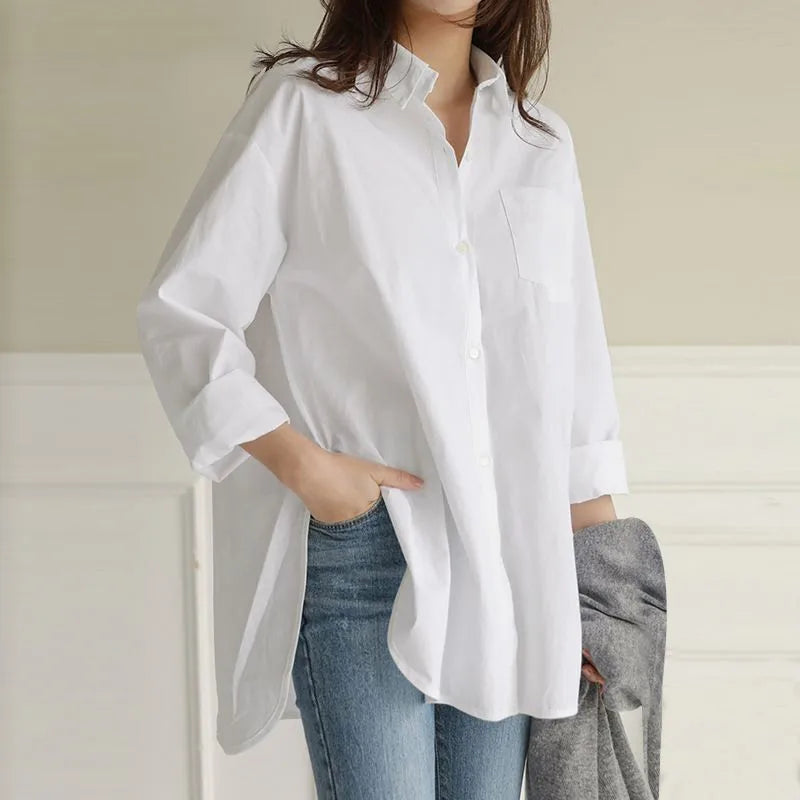 Chemisier Blanc Ample et Élégant pour Femme – Look Bureau Vintage