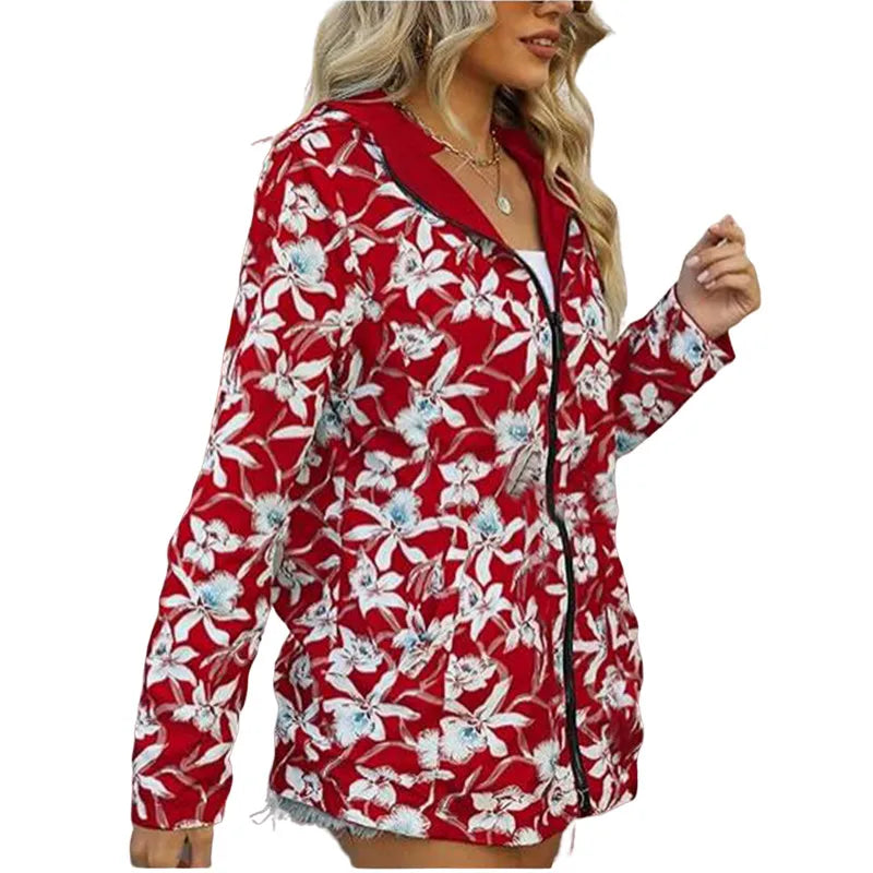 Veste à capuche d'automne pour femmes, manteau décontracté imprimé réversible avec poches, Streetwear multicolore, vêtements assortis S-2XL