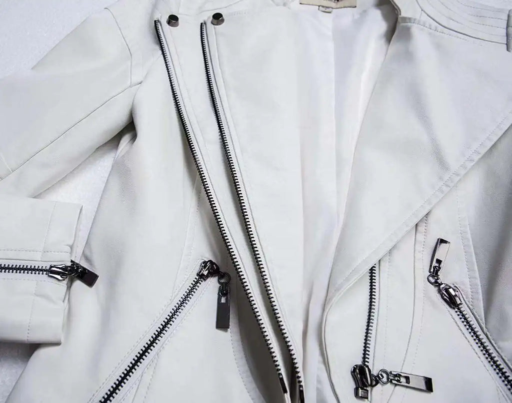 Veste en cuir pour femmes, mode européenne et américaine, moto, Slim, courte, fermeture éclair