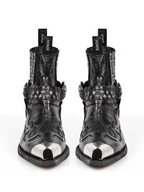 Bottes Mi-Mollet Style Punk Chic à Bout Pointu et Détails Métalliques