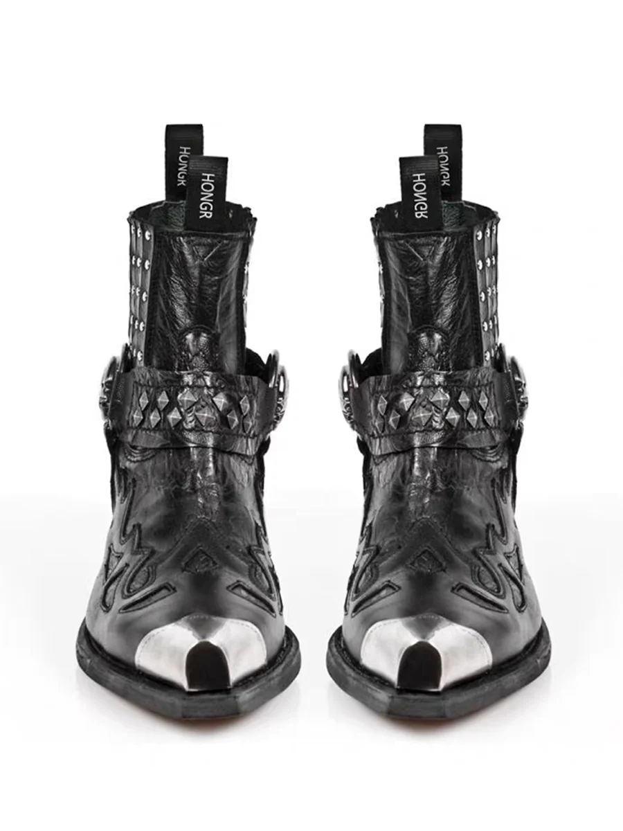 Bottes Mi-Mollet Style Punk Chic à Bout Pointu et Détails Métalliques