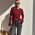 Cardigan Côtelé Ajusté à Manches Évasées pour Femme - Talenza