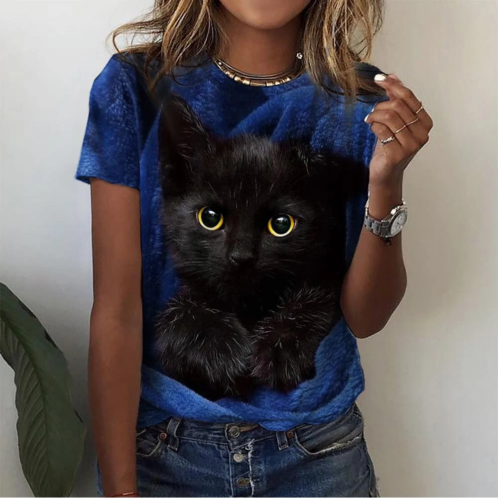 T-Shirt Chat 3D Kawaii Femme - Haut Y2K Respirant