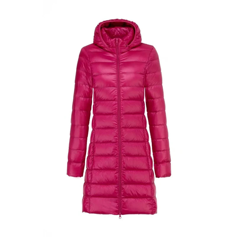 Combinaison à capuche en duvet de canard blanc pour femme, ultra légère, pliable, X-long, mère d'âge moyen, décontracté, nouvelle arrivée, 2024