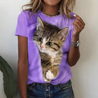 T-Shirt Chat 3D Kawaii Femme - Haut Y2K Respirant
