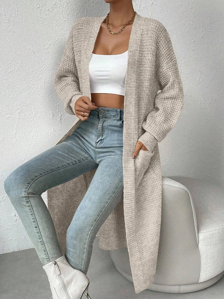 Cardigan Long Ajouré en Maille Épaisse pour Femme - Style Streetwear