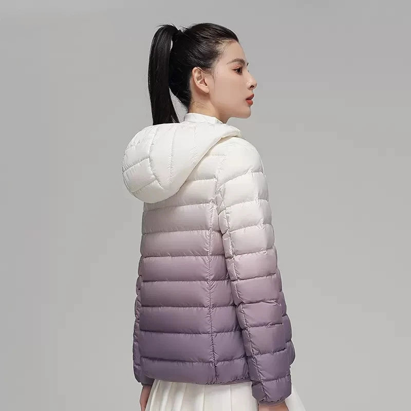 Doudoune dégradée pour femme, veste à capuche ultra légère, coupe couvertes, maintien au chaud, créateur de luxe, automne, hiver, nouvelle mode, 2022