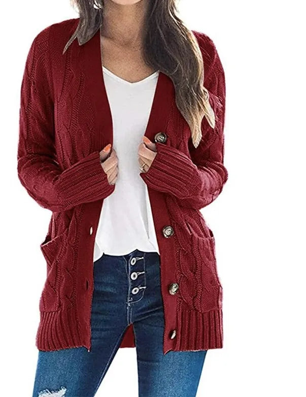 Cardigan Torsadé Bleu Clair à Poches pour Femme - INPETAL