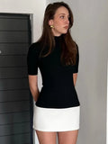 Robe élégante à col roulé pour femmes, demi-manches, mini streetwear, vêtements éducatifs pour femmes, batterie de documents d'abonnés, été, Y2k