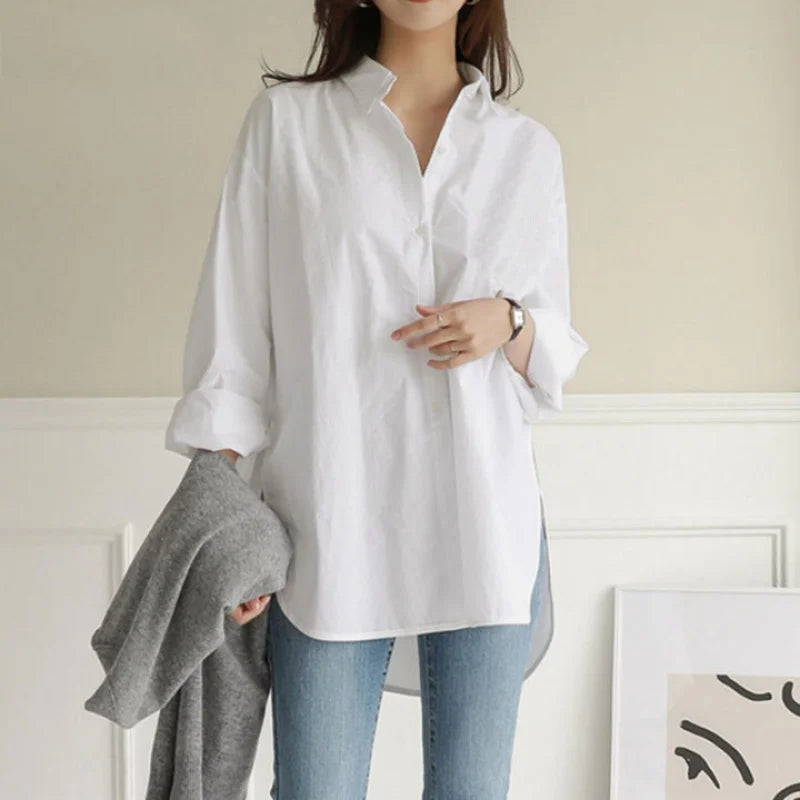 Chemisier Blanc Ample et Élégant pour Femme – Look Bureau Vintage