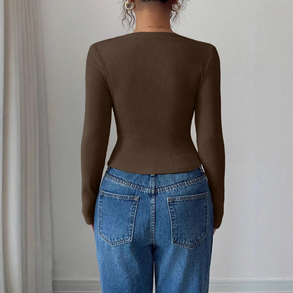 T-Shirt Asymétrique Plissé Femme - Haut Manches Longues