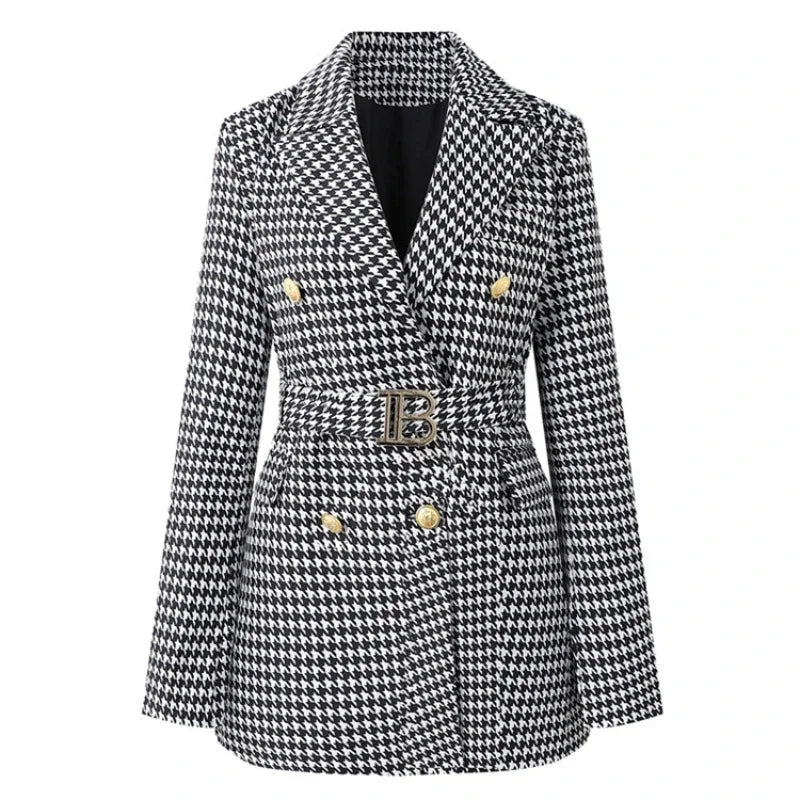 Blazer Long Ceinturé à Double Boutonnage pour Femme – Veste de Bureau Chic et Ample Coupe Robe Veste