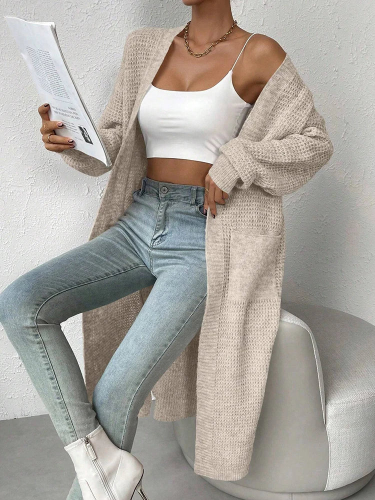 Cardigan Long Ajouré en Maille Épaisse pour Femme - Style Streetwear
