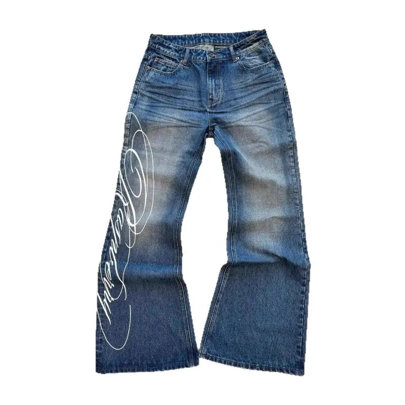 Jean Baggy Deeptown Bleu – Imprimé Graphique Style Harajuku & Streetwear