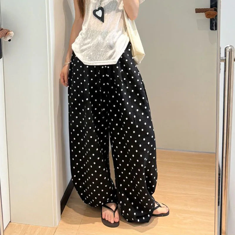 Pantalon Large en Lin à Pois - Look Fluide d'Été