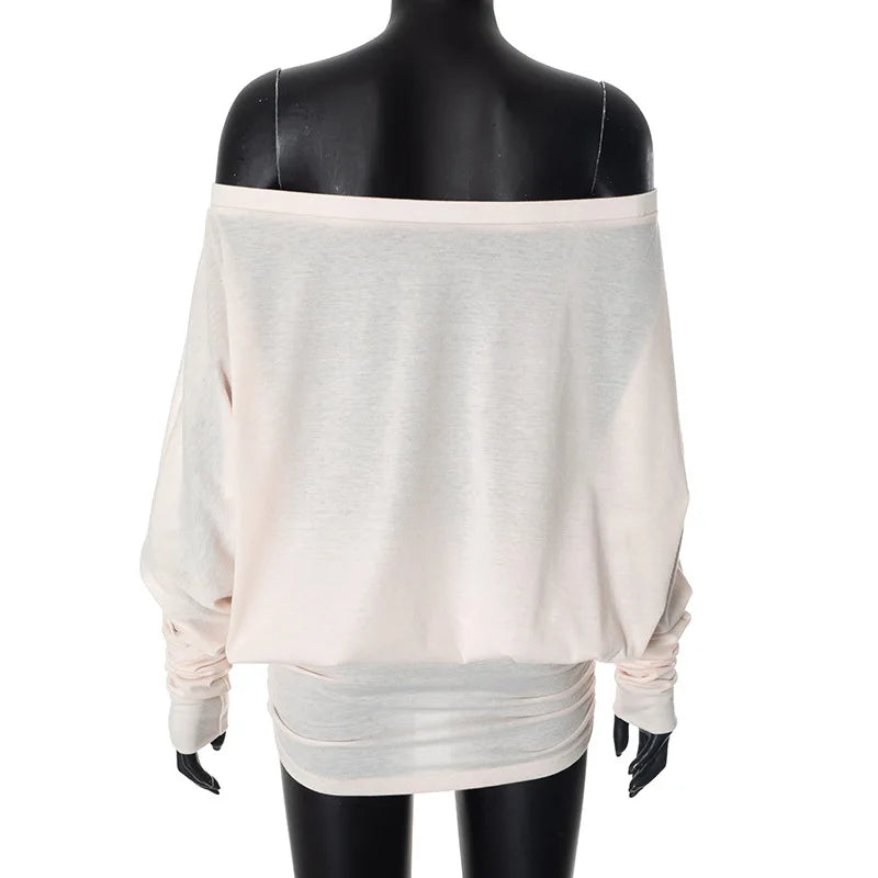T-Shirt Asymétrique Épaule Dénudée - Haut Fluide Sexy