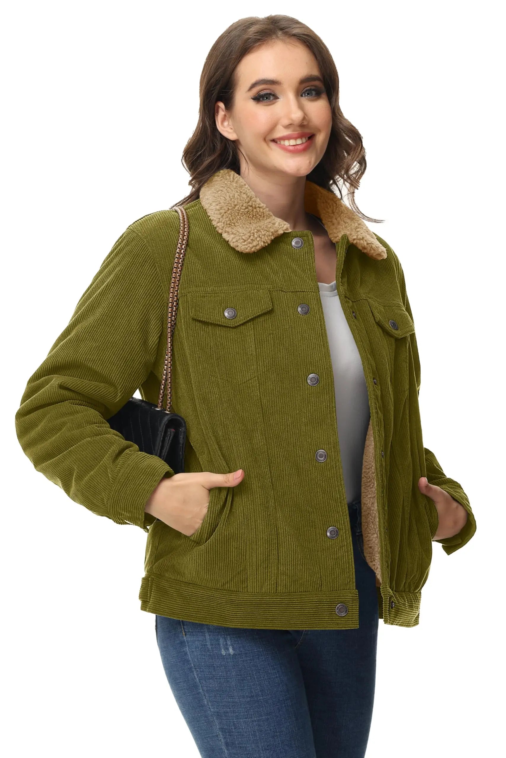 Veste Lourde en Velours Côtelé Doublée Polaire Sherpa pour Femme
