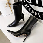 Femmes 7.5cm 10cm talons hauts bottes en cuir dame talons bas bottines courtes décapant hiver chaud neige peluche bout pointu chaussures