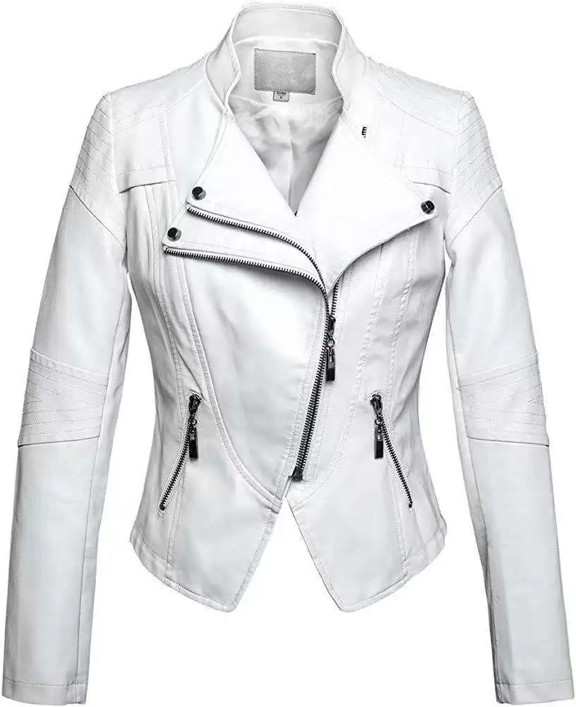 Veste en cuir pour femmes, mode européenne et américaine, moto, Slim, courte, fermeture éclair