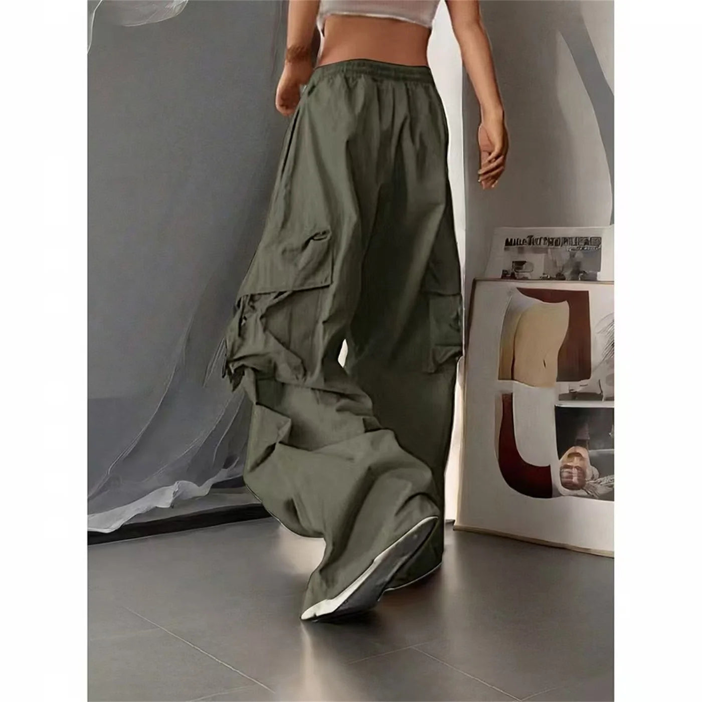 Jogging Cargo Ample Noir Taille Haute - Style Streetwear Vintage