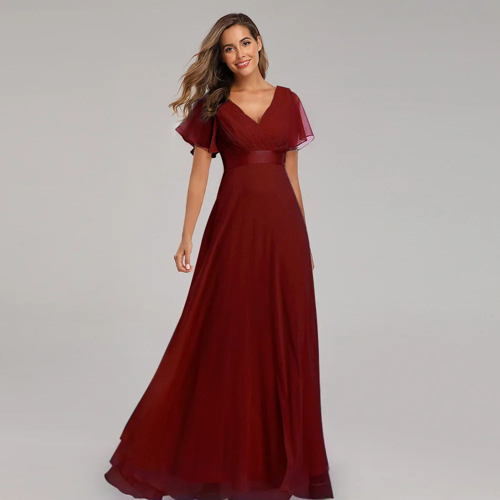 Robe de Soirée Grande Taille pour Femme – Robe de Fête Élégante en Mousseline à Col en V et Longueur au Sol