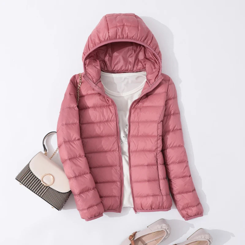 90% Ultra-léger mince doudoune femmes automne hiver mince court à capuche chaud blanc canard vers le bas manteau Parka femme vêtements d'extérieur portables