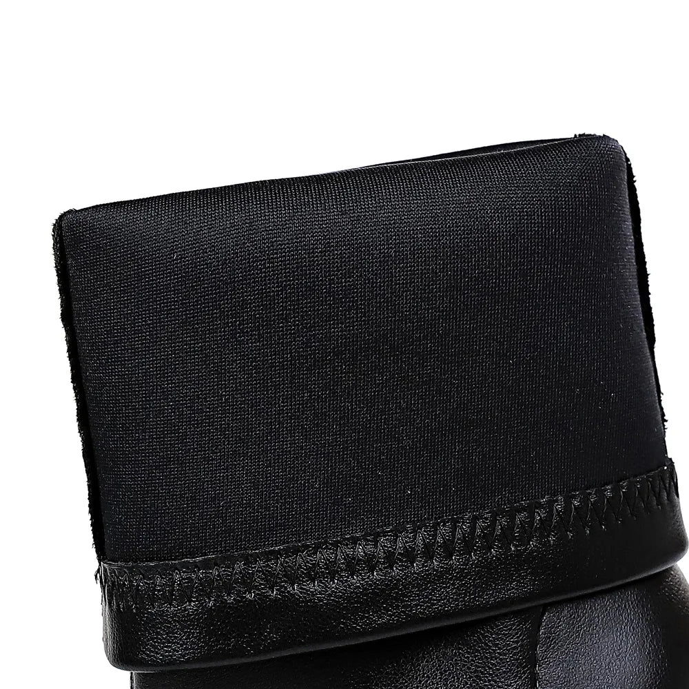 Femmes 7.5cm 10cm talons hauts bottes en cuir dame talons bas bottines courtes décapant hiver chaud neige peluche bout pointu chaussures