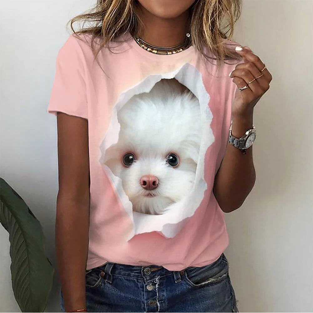 T-Shirt Chat 3D Kawaii Femme - Haut Y2K Respirant