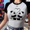 Crop Top Panda et Cœur Y2K - T-Shirt Court Graphique