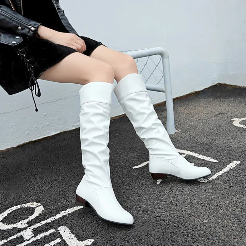 Automne et hiver nouvelles bottes hautes femmes talon De créateur bottes hautes noires bottes en cuir pour femmes grande taille 35-43 Botas De Mujer