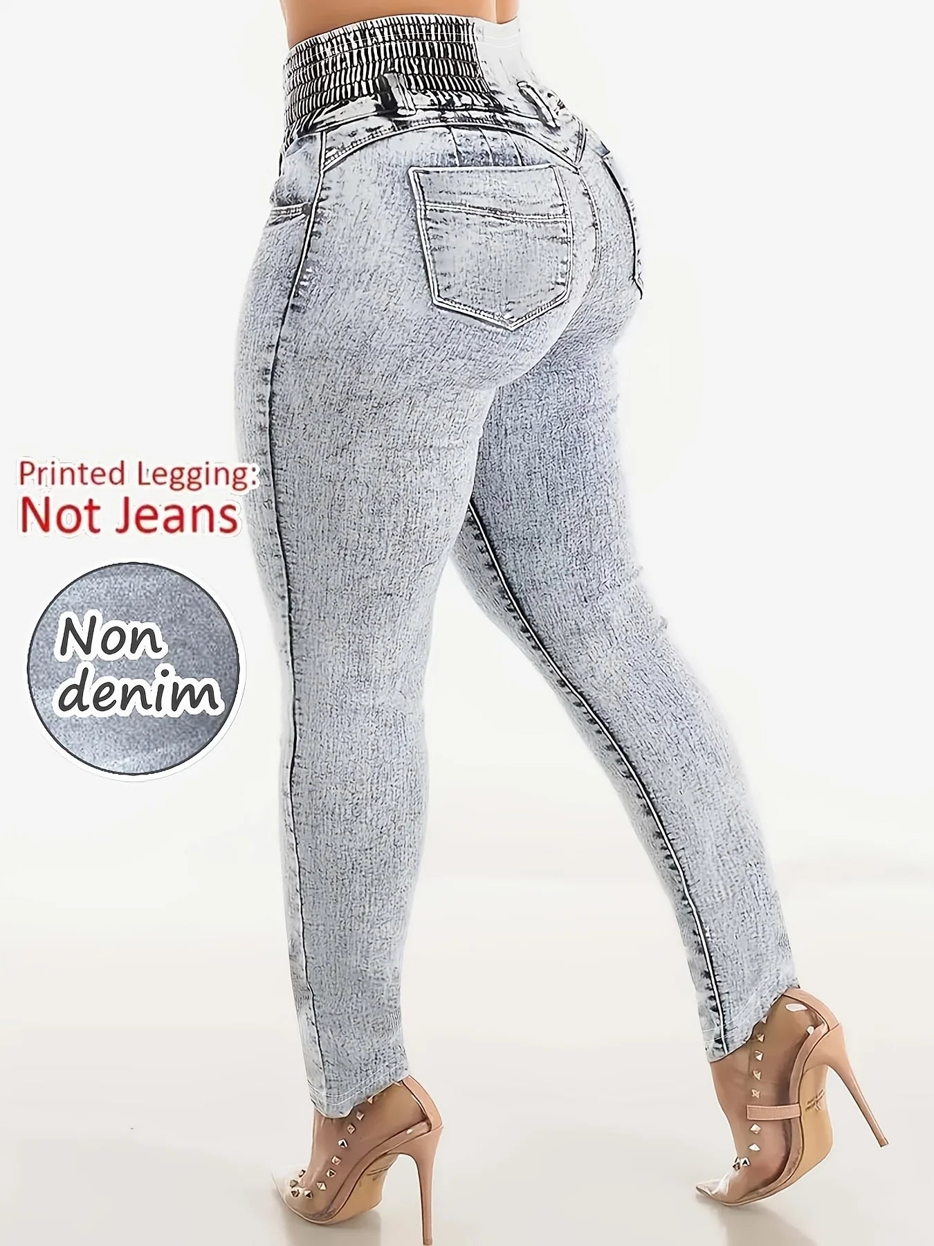 Legging Faux Jean Imprimé Denim – Confort Yoga & Sports de Plein Air