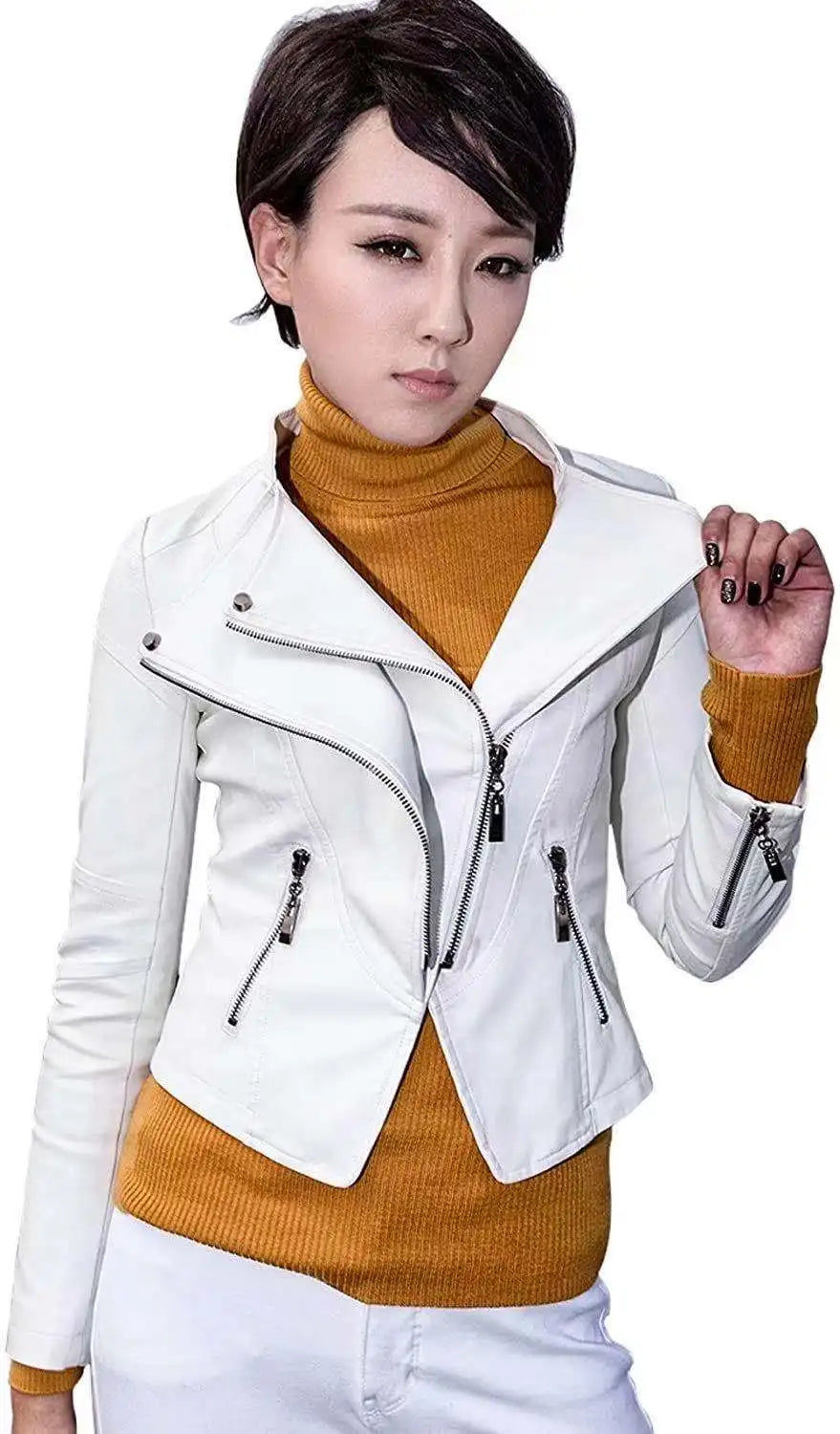 Veste en cuir pour femmes, mode européenne et américaine, moto, Slim, courte, fermeture éclair